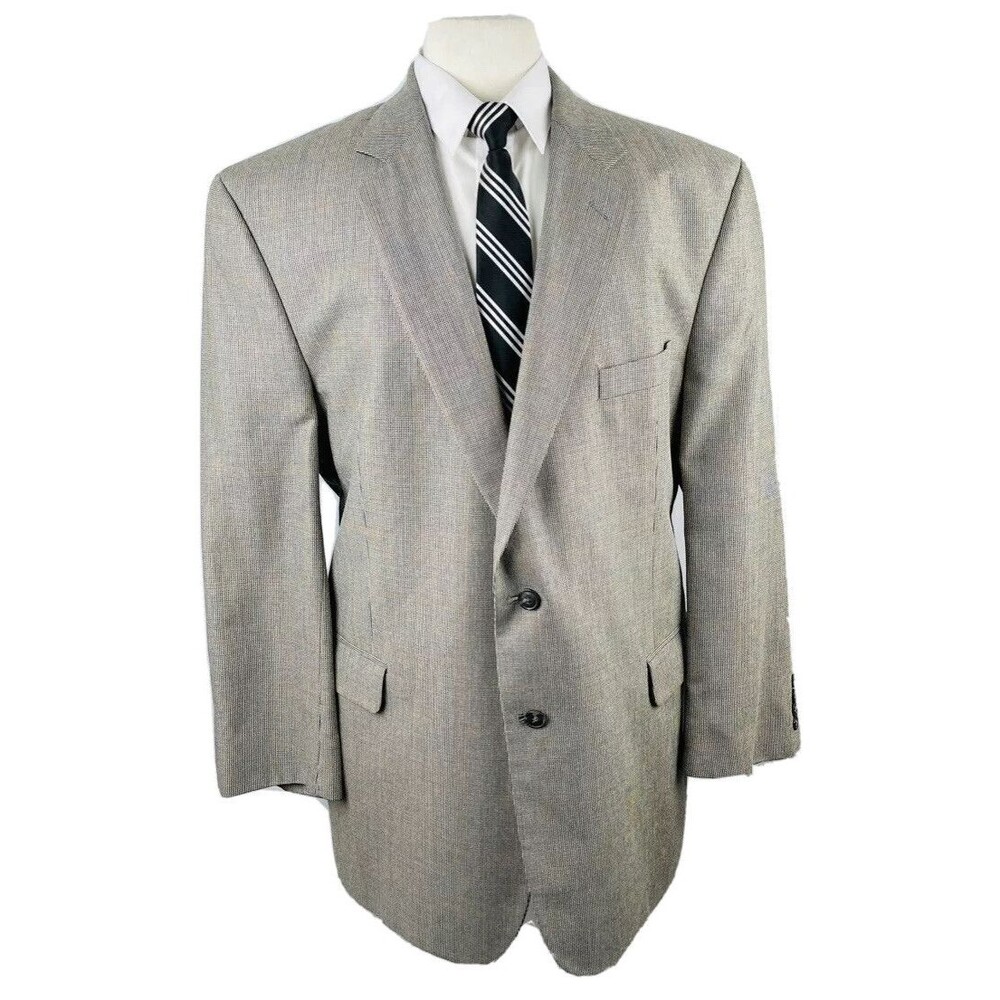 JOS A BANK MENS 46R GRAY CHECK SOFT SILK & WOOL BLAZER SPORT COAT SUIT JACKET